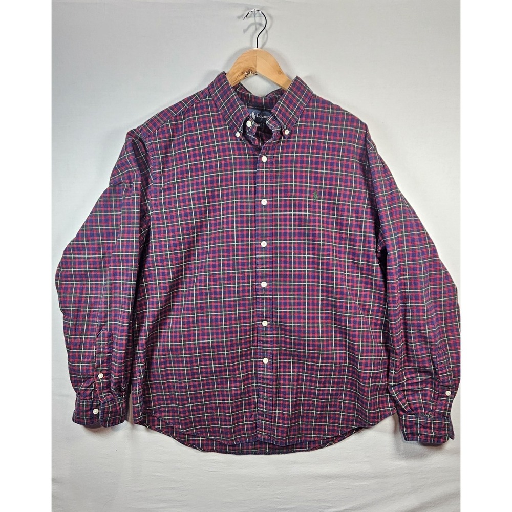 Polo Ralph Lauren Classic Fit Plaid Shirt Mens XL Red Navy Cotton Preppy